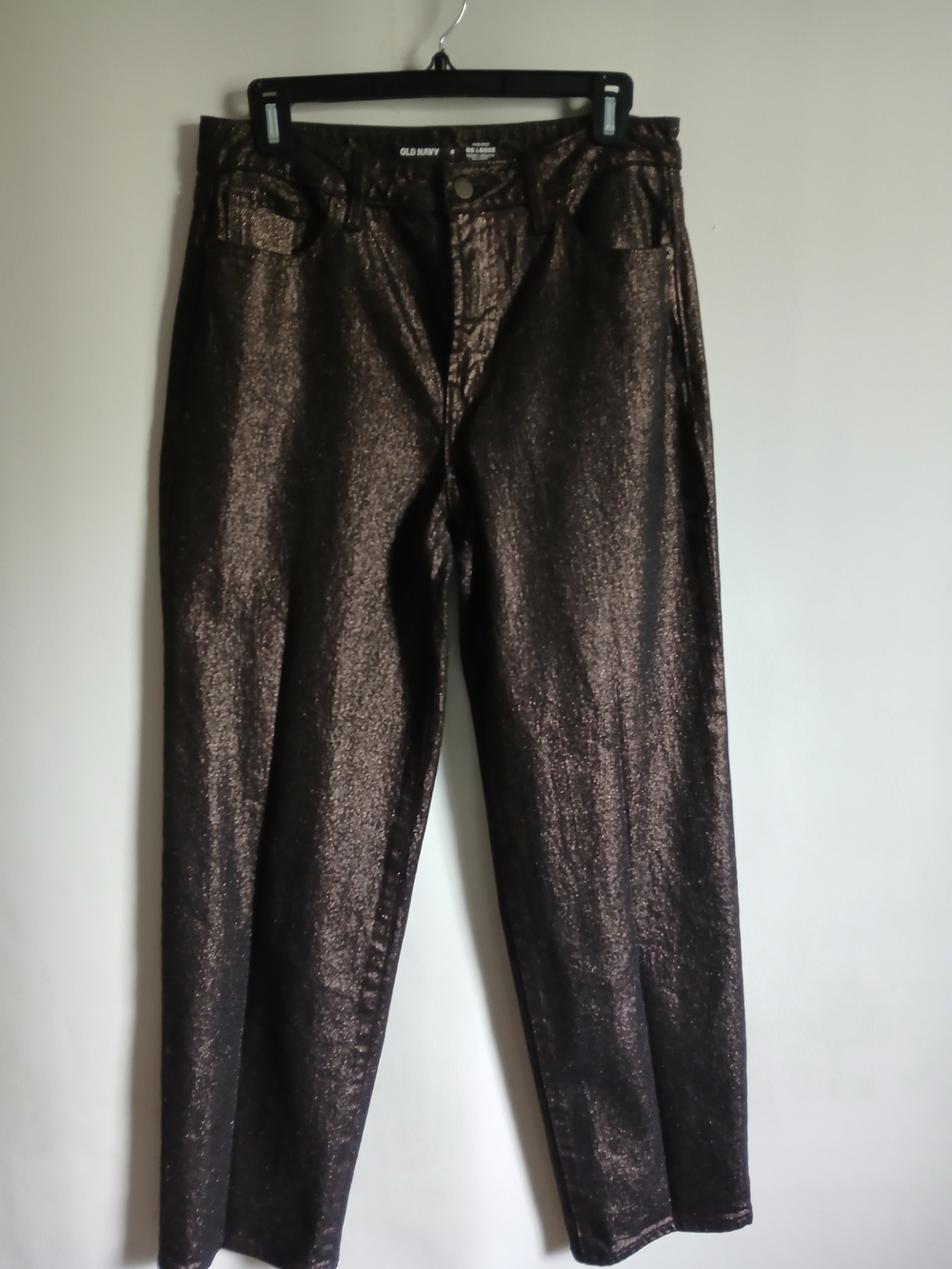 Old Navy Black With Bronze Metallic Wide Loose Women's Jeans Sz6